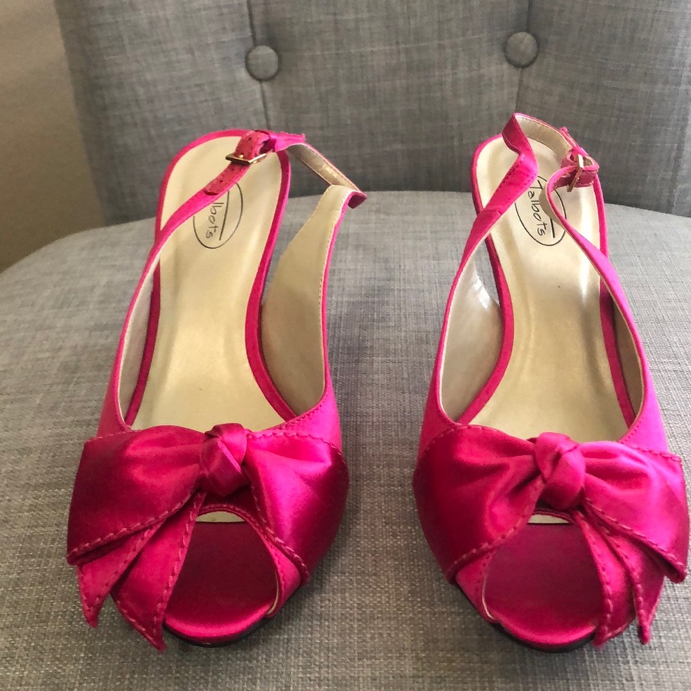 Pink satin sling back heels. Talbots